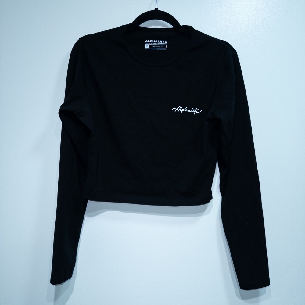 Alphalete Black Lifestyle Logo Cropped Long Sleeve‎ Top Size Medium